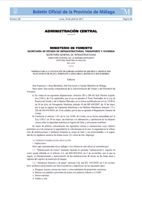 NORMAS PARA LA UTILIZACIÓN DE EMBARCACIONES DE RECREO Y ARTEFACTOS FLOTANTES O DE PLAYA