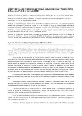 Decreto 20/2002, de Turismo en el Medio Rural y Turismo Activo