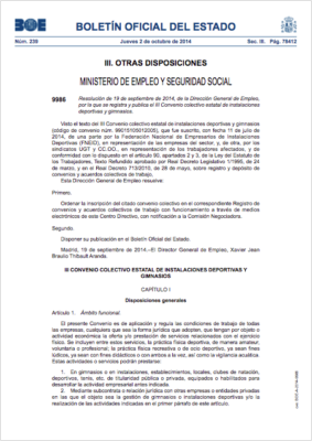 Convenio colectivo estatal de instalaciones deportivas y gimnasios