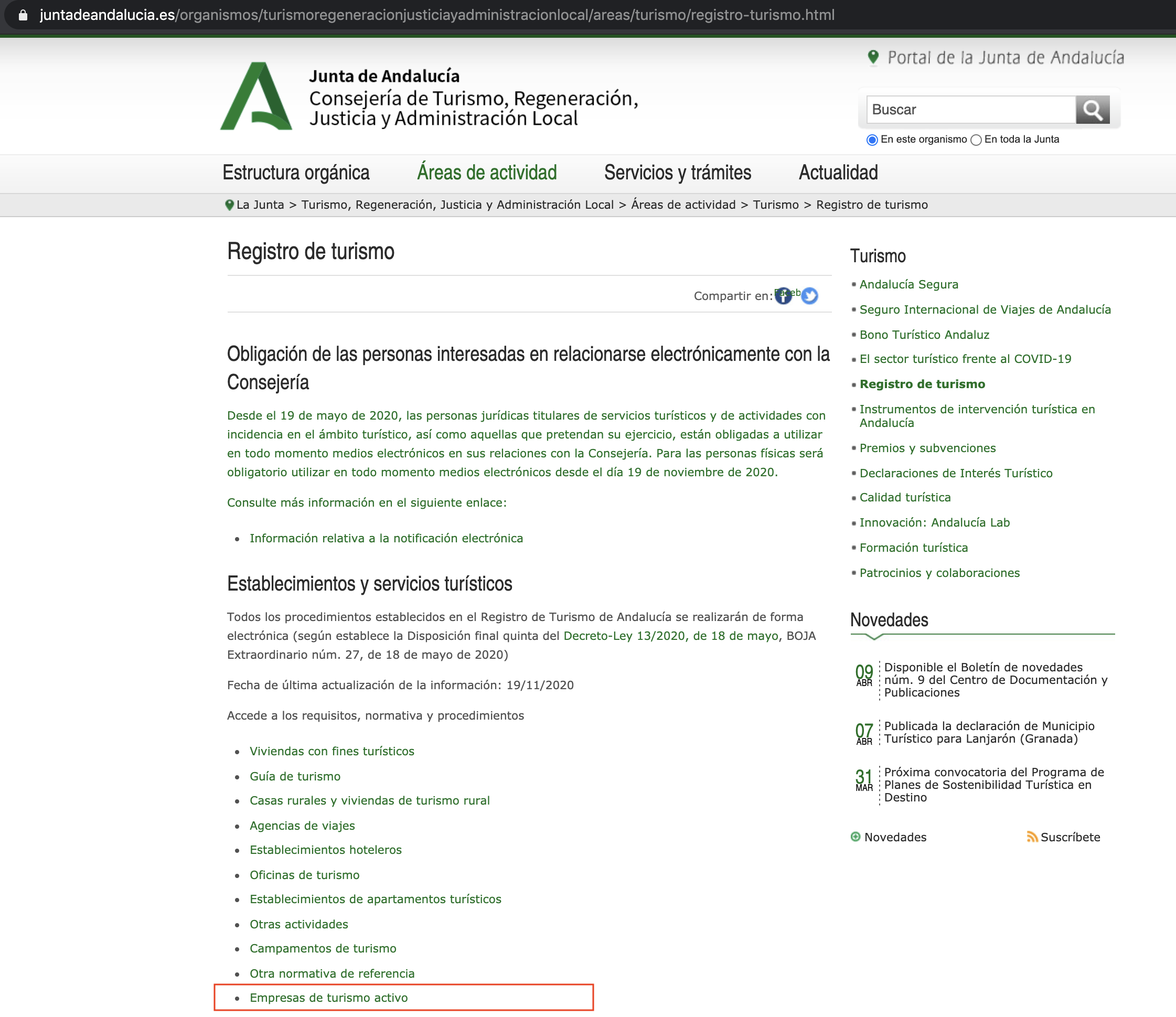 Indicaciones Registro de Turismo Activo
