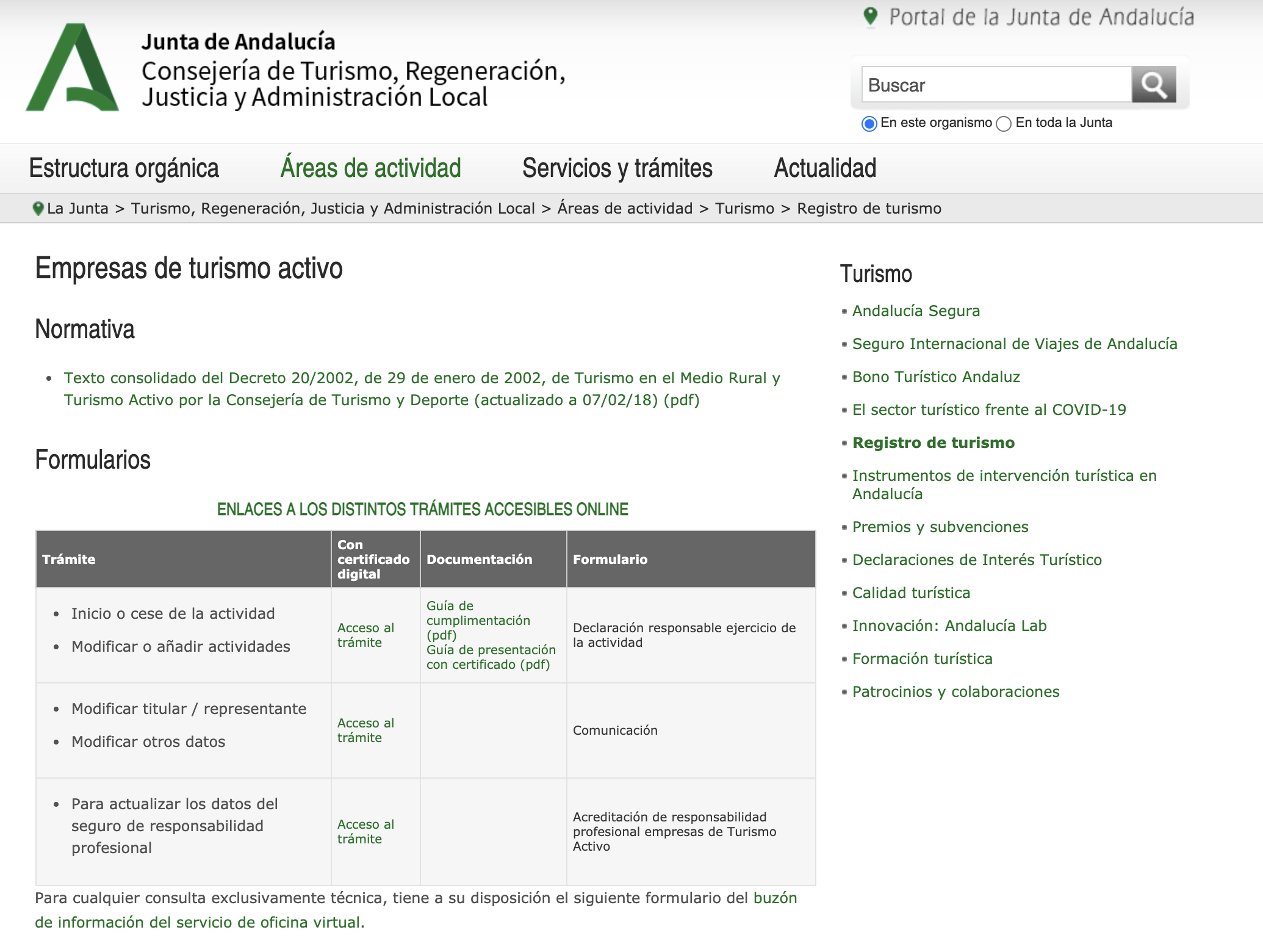 Instrucciones Registro de Turismo Activo Andalucía