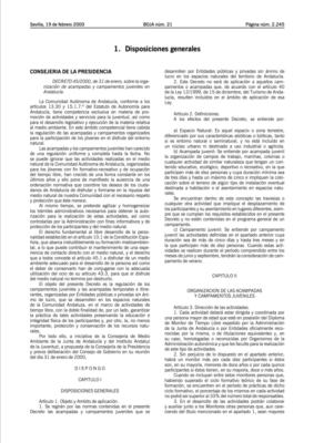 DECRETO 45/2000, de 31 de enero, sobre la organización de acampadas y campamentos juveniles en Andalucía.